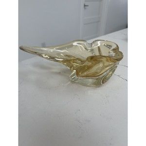 Harrachov Czech Art Glass Amber Ashtray Bowl Dish 1950s